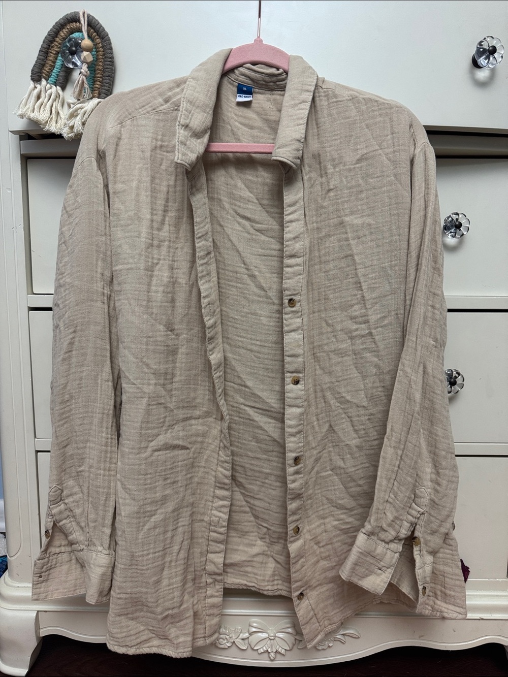 Old Navy Beige Lightweight Button-Front Shirt Jacket